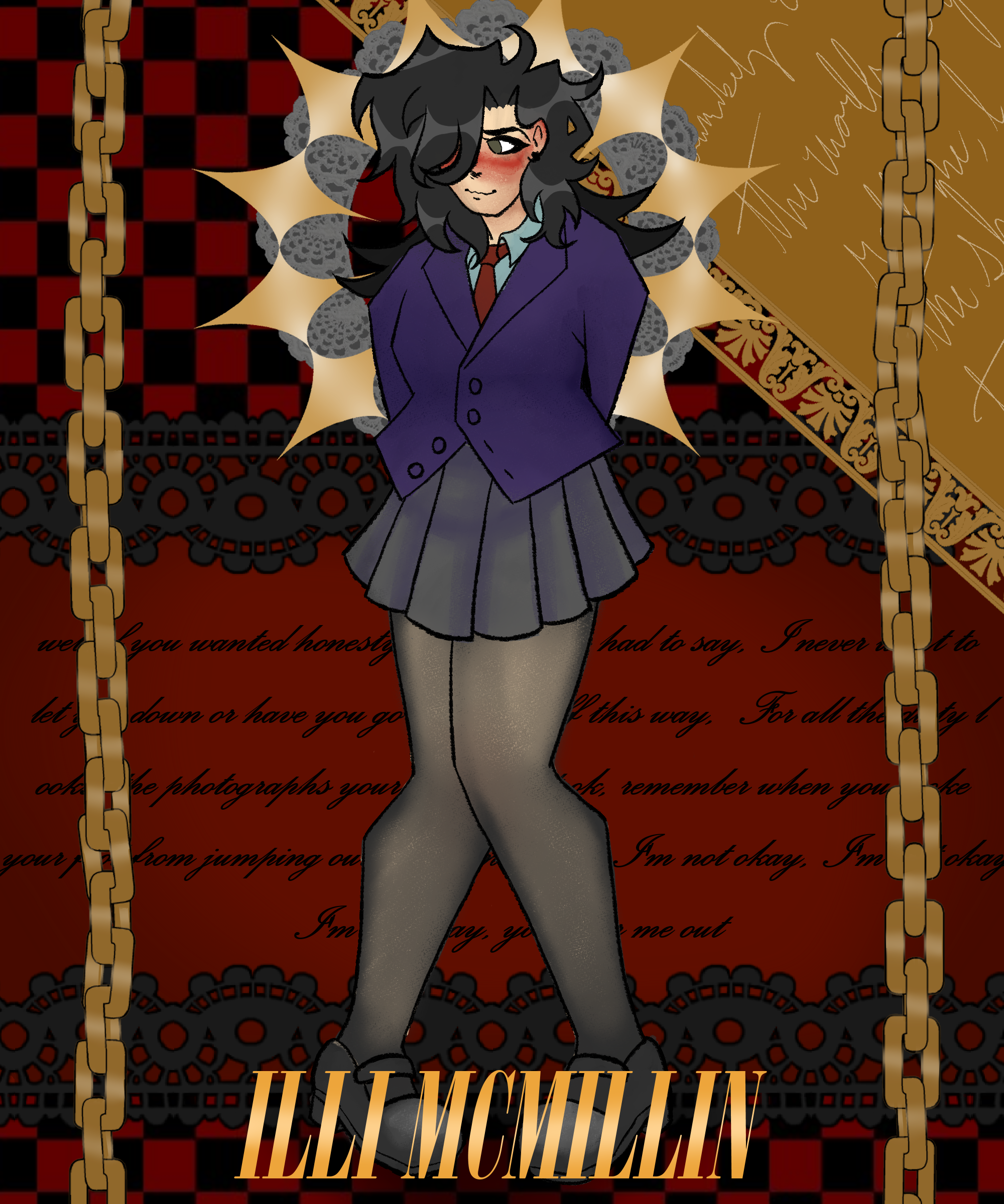 drawing of illi mcmillin with lots of clutter